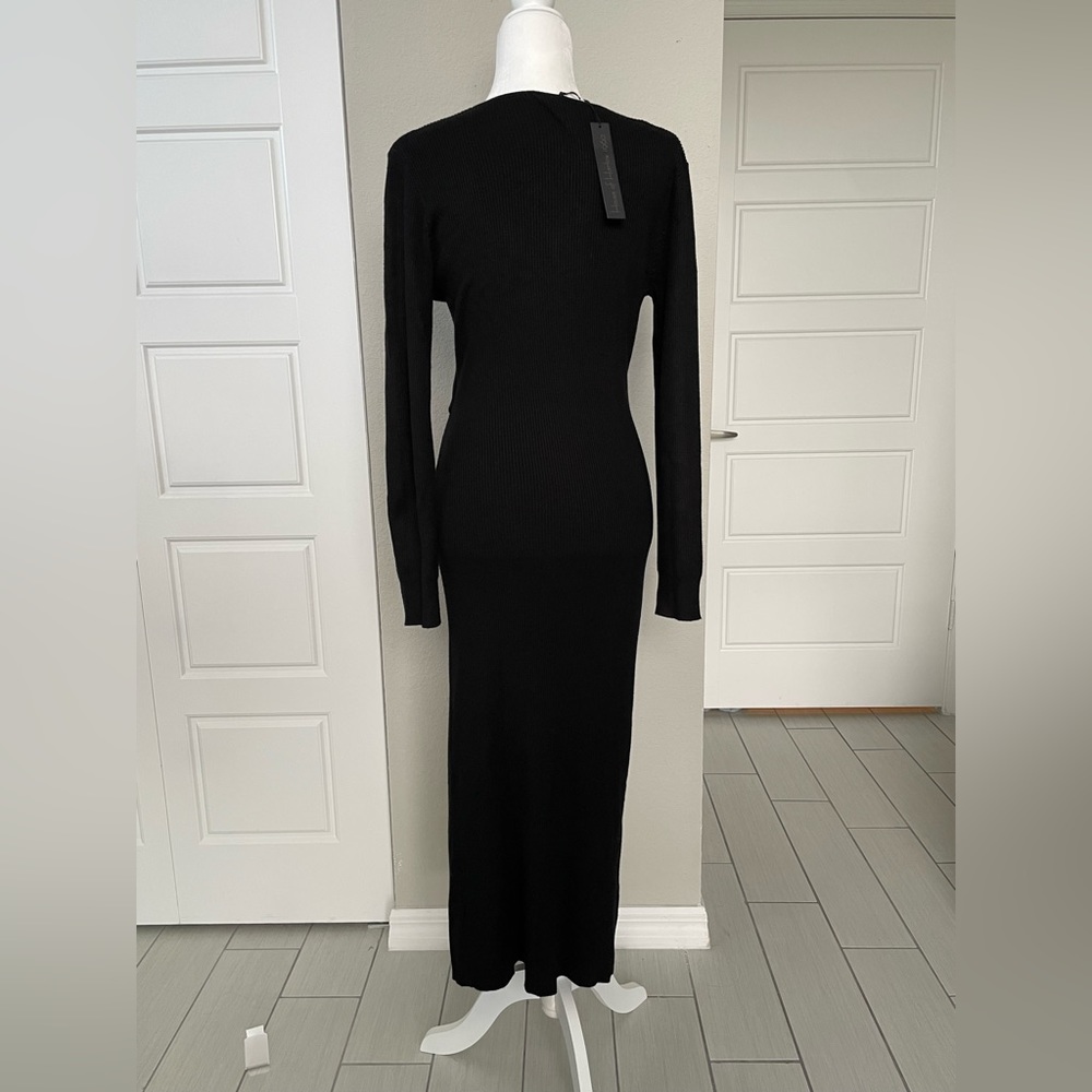 House of Harlow 1960 Black Knit Cutout Maxi Dress Long Sleeve Twist Front - Picture 5 of 9